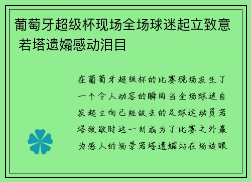 葡萄牙超级杯现场全场球迷起立致意 若塔遗孀感动泪目